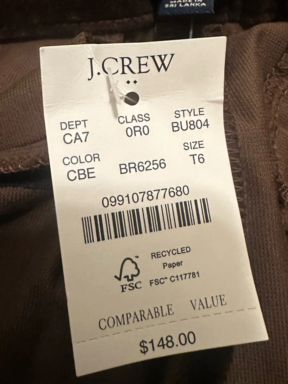 J.Crew Kallie Velvet Pants 6 Tall Berry Cocoa Brown Straight Leg NWT